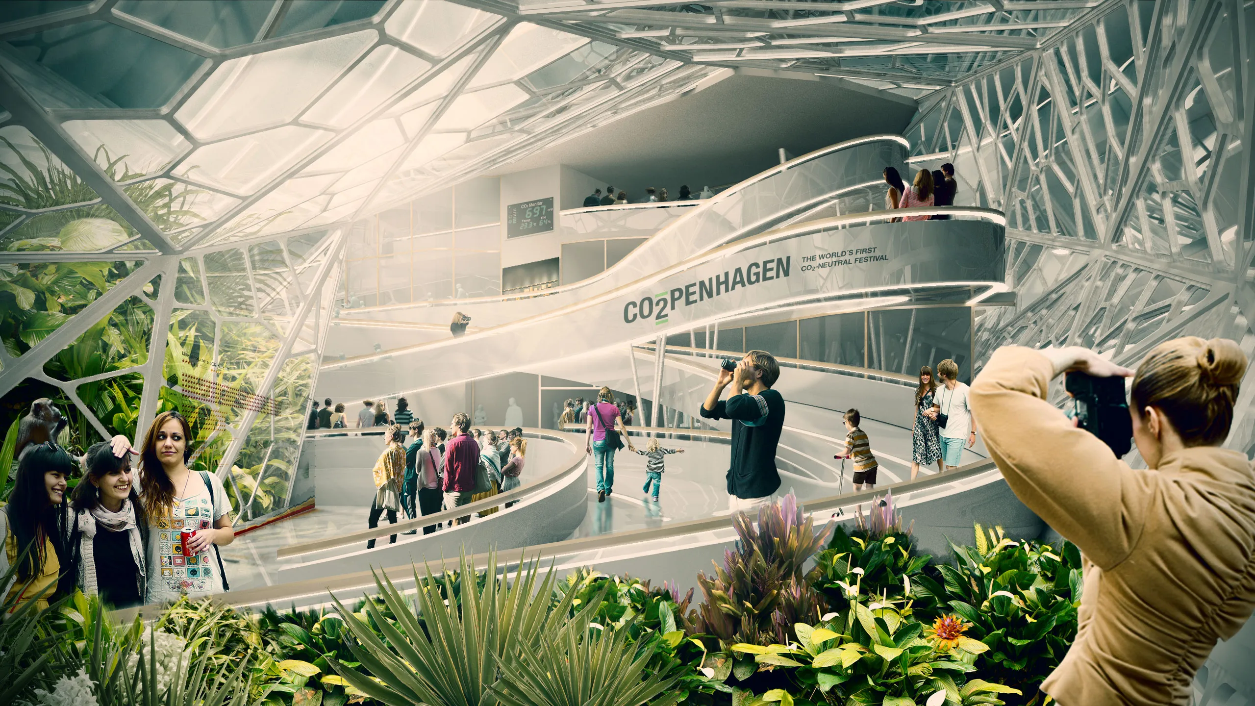 Future Crystal Palace: Innenraum mit tropischer Bepflanzung und Besuchern