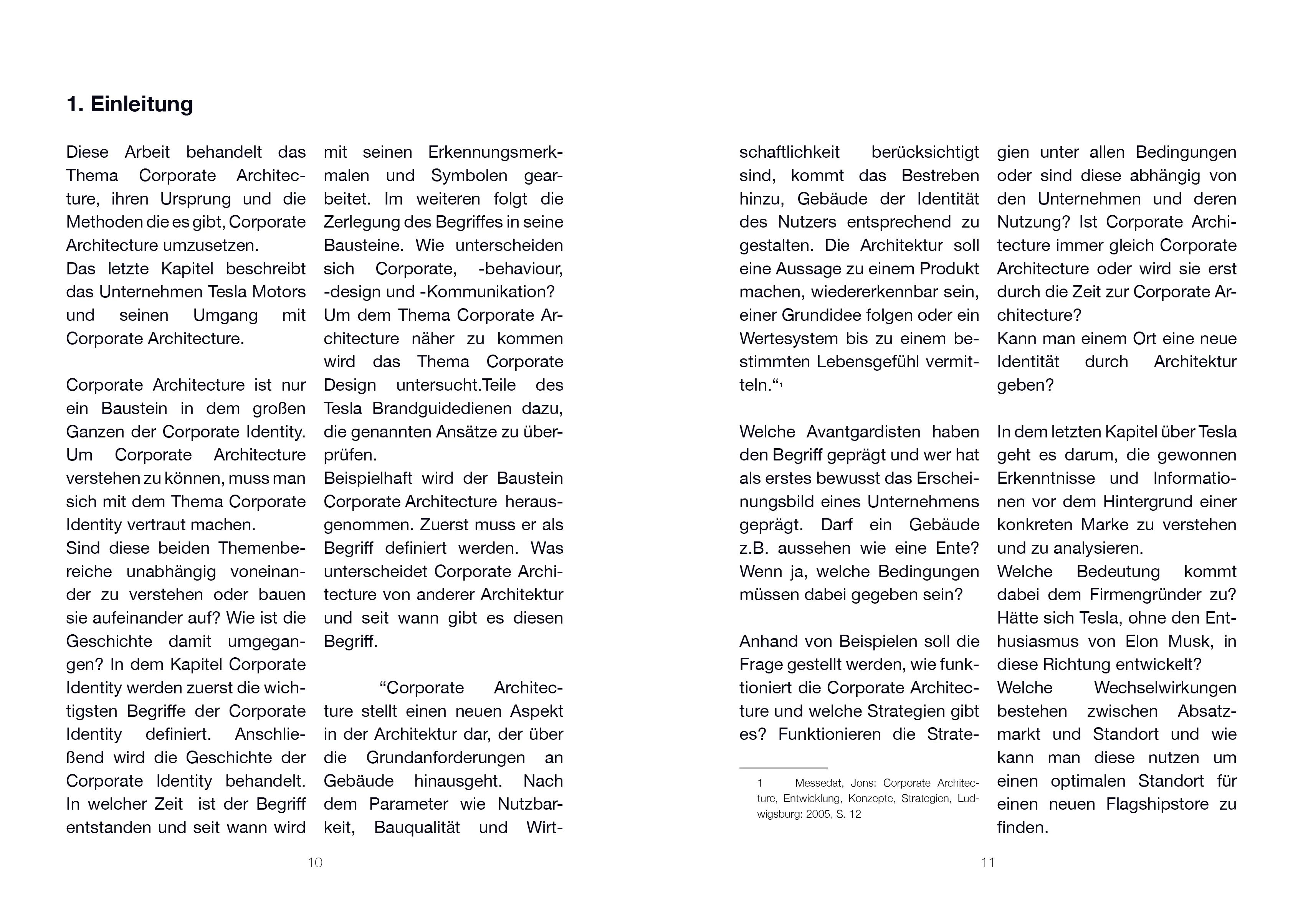 Masterarbeit „Corporate Architecture“: Doppelseite aus der Einleitung